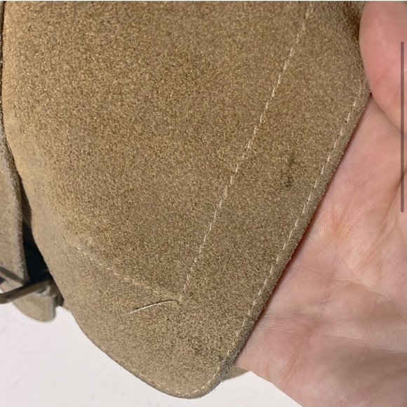 Vintage Tan Suede Leather Cross Body Boho Hobo Shoulder Bag Purse - Picture 4 of 15